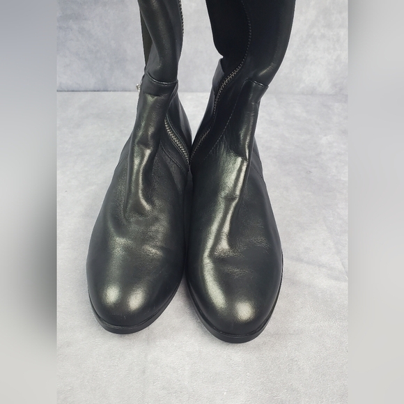 MK Leather Tall Boots Ankle Strap Silver Padlock Medallion Side Zip Riding 8.5M - Picture 12 of 13